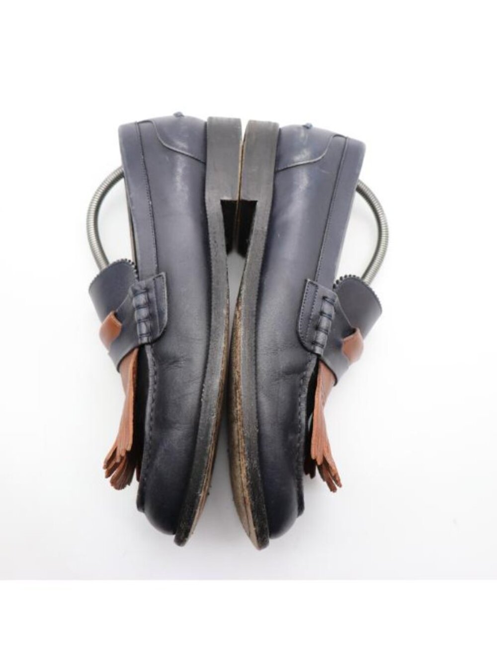 Burberry Kiltie Bedmoore Fringe Men’s EU 44 Leather Loafers Navy/ Brown Italy - Picture 8 of 14